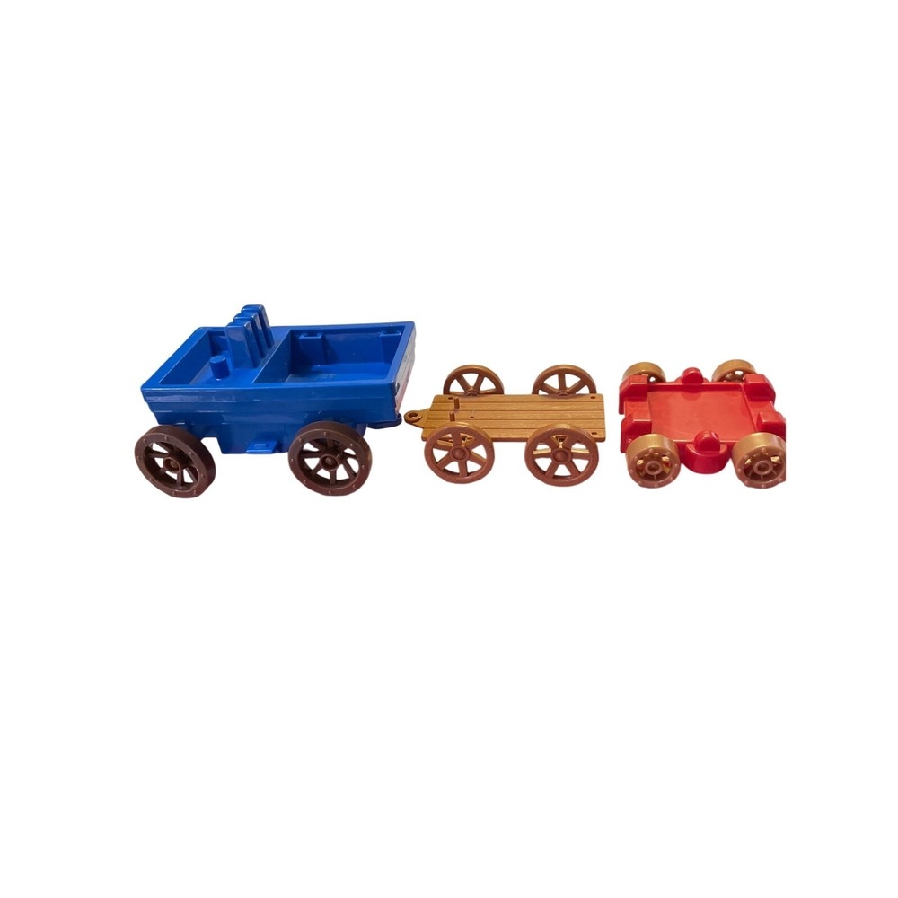 Western Wagon Lot Red Brown Blue Brown Wheels Unimax Toy